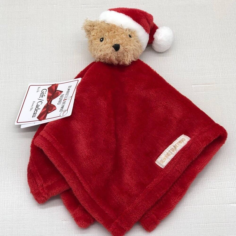 Blankets & Beyond Red Christmas Bear Santa Hat Baby Security Blanket Lovey New